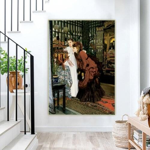 Holover Canvas Oil Painting James Tissot"Young Women Looking at Japanese Articles"Realism Fashion Lady Aesthetic Home Decoration