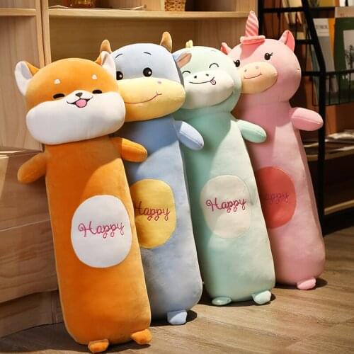 Cartoon Long Animals Plush Toy Squishy Sleeping Friend Stuffed Shiba Inu Dinosaur Unicorn Cattle Doll Christmas Gift 70-110cm