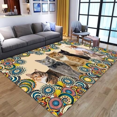 Floral Print Carpets for Living Room Area Rug Modern Home Decor animal cat printed Anti-slip Washable Bedroom Bedside Floor Mats