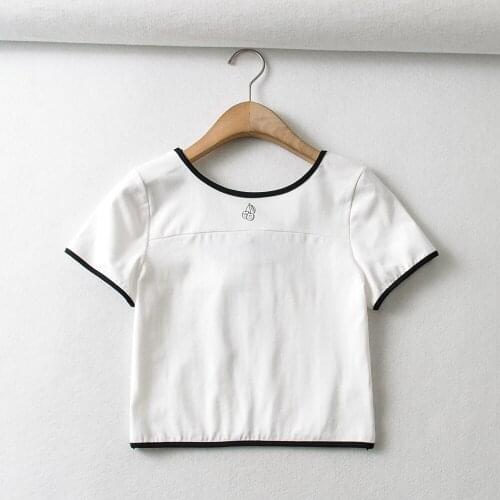 JC·KILIG 2021 Summer New Cherry Print Dewy Navel T-Shirt With Bow On The Back CT1020