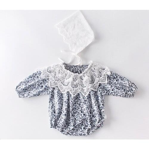 2020 Summer Baby Girl Clothes Infant Baby Girl Romper With Hat Floral Lace Collar Remove Princess Baby Clothes