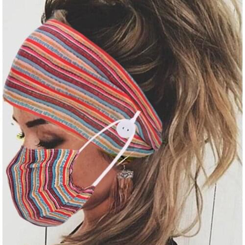 2PCS Adult Washable Printed Adjustable Cotton Dust Cloth Mask+Button Hairband Set High Quality Soft Comfortable Hair Accessories