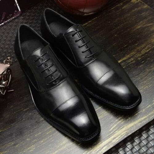 Business Dress Mens Shoes Male All Balck Oxford Wedding Flat Heel Casual Square Toe Genuine Leather Lace-up Mens Shoes Size 45