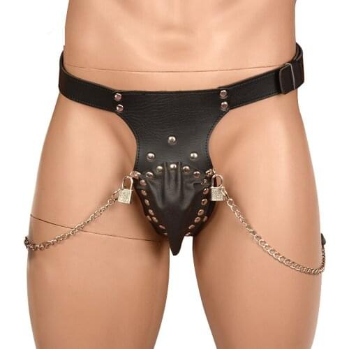 Men Chastity Panties with Lock Loyalty Pants Sex Toys Leather Penis Lock Chastity Thongs Cock Bondage Adult Faithful Lingerie