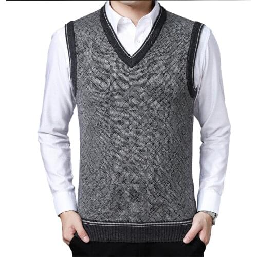 Male Cashmere Sweater Sleeveless Knit Clothing Casual Man Plaid Pullover Slim Sweaters Vest