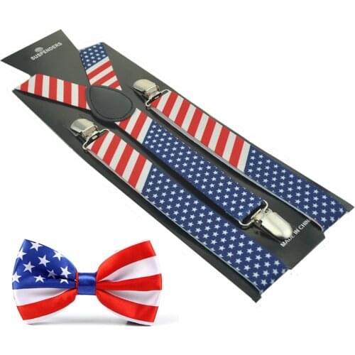 2020 New Women Men Mix Suspender Bow tie Set Y-Shape American flag Office Casual Bowtie Gift Ties For Men Suspenders For Trouser