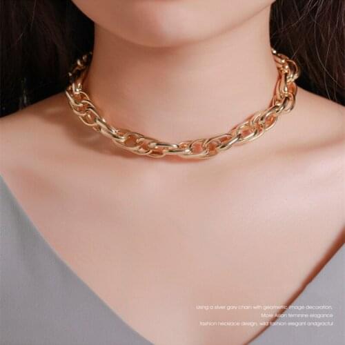 Nanny Simple Thick Chain Aluminum Necklace For Women Charm Jewelry Personality Punk Hip Hop Short Stout Necklace Gift Wholesale