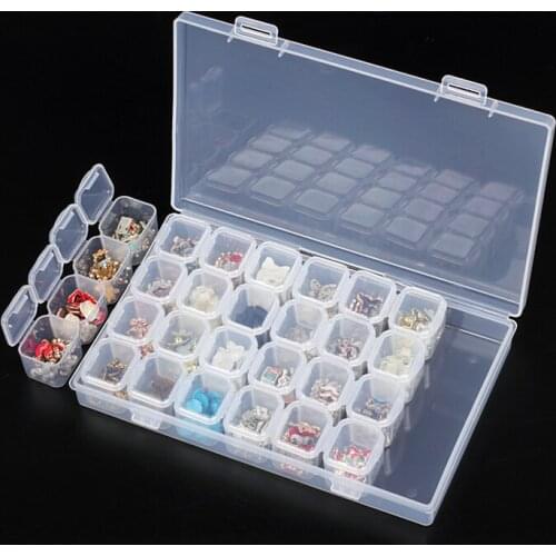 Clear Plastic 28 Slots Jewelry Organizer Holder Beads Storage Box Women Rhinestone Nail Art Tools Case Display Stand