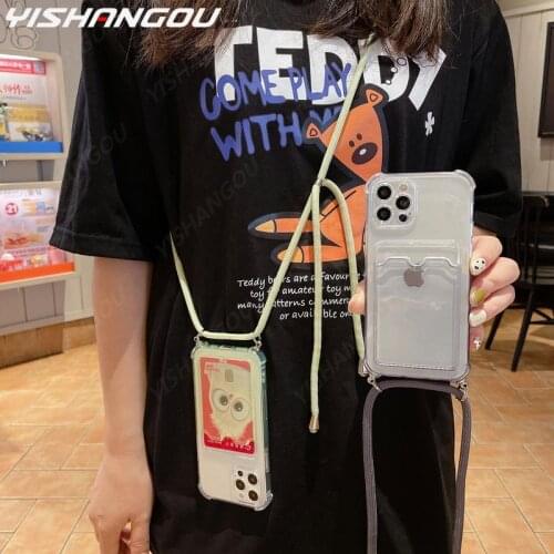 Crossbody Lanyard Clear Case With Card Holder For iPhone 12 11 Pro Max XS SE 2020 X XR 7 8 Plus Phone Bag Shoulder Strap Covers