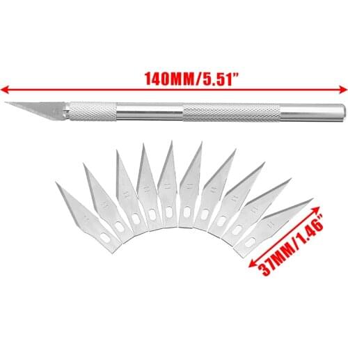 1 Set Metal Scalpel Cutter + 10Pcs Replaceable Blades Wood Carving Paper Knives Craft Sculpture Engraving Hand Tool