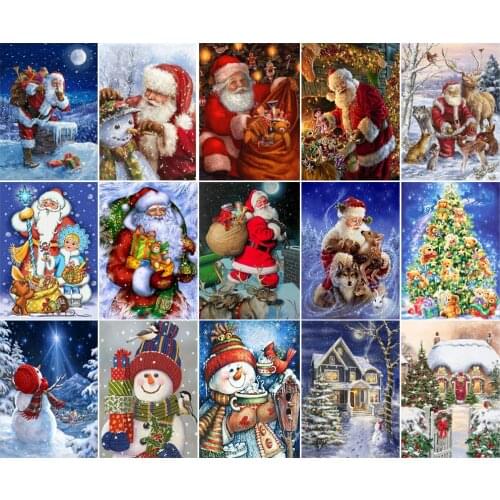 Christmas DIY Diamond Painting Full Diamond Santa Claus Round Diamond Embroidery 5D Snowman House Cross Stitch Home Decoration