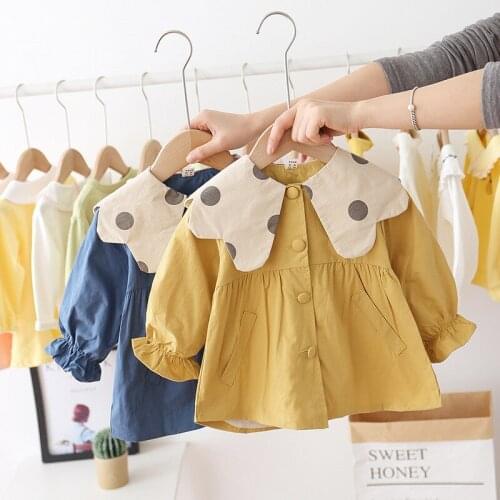 Baby Girl Shirts Stylish Korean Lapel Long Sleeve Jacket Casual Single-breasted Blouse Kids Clothing Toddler Girl Clothes 2020