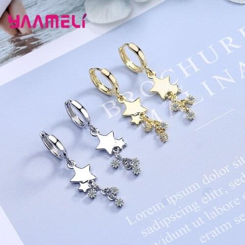 925 Sterling Silver Gold Statement Crystal Earrings For Women Girls Party Star Design 2020 Trend Fashion Jewelry Wholesale