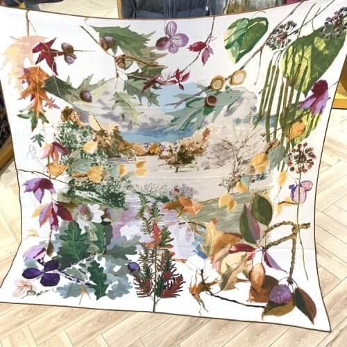 New Coming Luxurious Brand Design Cashmere Silk Square Scarf Printed Leaf in the Wind Shawl Wraps 135cm Warm Pashmina