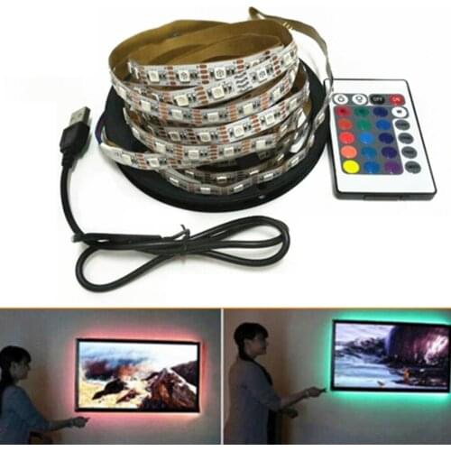 5050 RGB LED Strip USB Powered 5V + RF Wireless Remote Controller 60leds/m Wardrobe TV Decor Lights Adhesive Tape Not Waterproof