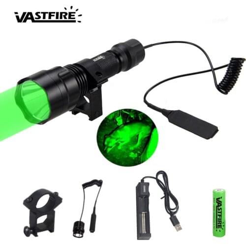 C8 4000lm T6 White Led Flashlight Green Q5 Tactical Hunting Lantern+Rifle Scope Airsoft Mount Clip+Remote Switch+18650+Charger