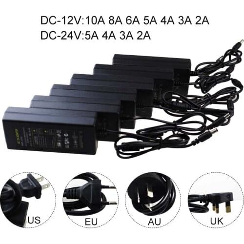 Led transformer AC 110V-220V to 12V DC EU/US/UK/AU plug Power supply 12V 24V 2A 3A 4A 5A 6A 8A 10A power adapter PVC led strip