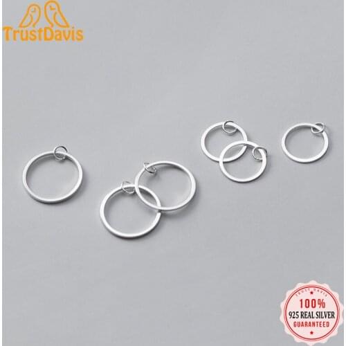 TrustDavis Real S925 Plain Silver 12-15MM Geometric Ring Pendant Bracelet Pendant DZ415