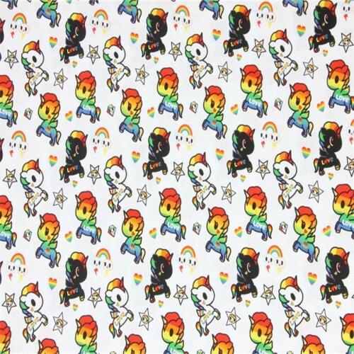 Cartoon Unicorns Print White 100% Cotton Fabric for Girl Clothes Bedding Set Hometextile Cushion Cover Backpack DIY