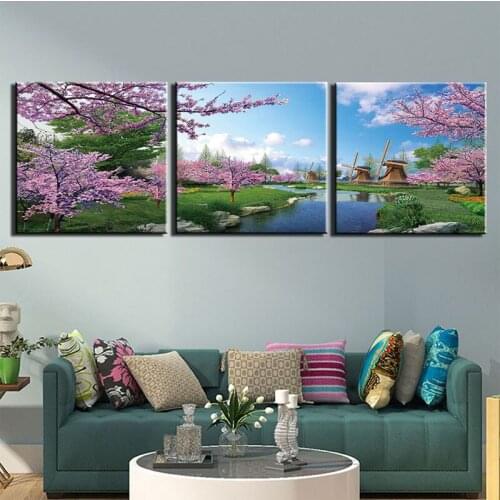 3 Pieces Flowers Windmill Diy Diamomd Embroidery Sale Full Square Round Drill Modern Triptych Wedding DecorationsZP-4013