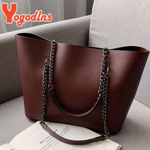 Yogodlns Luxury PU Leather Tote Bag For Women 2021 New Chains Shoulder Bag Large Capacity Handbag Travel Female Handle Bag bolso