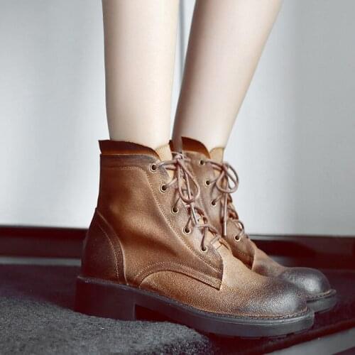 QZYERAI 2021 Genuine Leather Boots Femme Unisex Winter Ankle High Top Luxury Motorcycle Shoes Woman Size 34-43