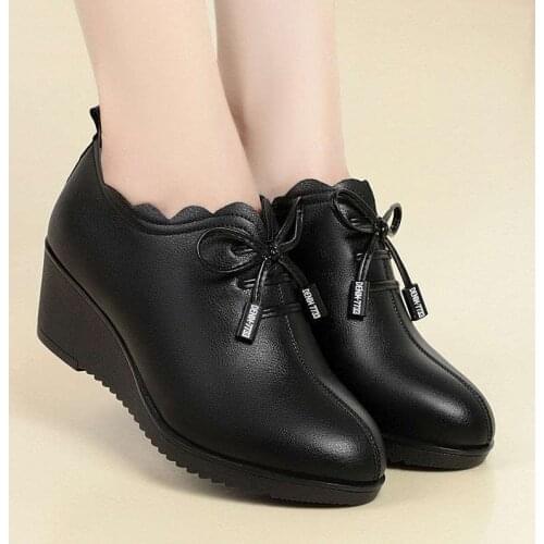 Women Pumps 2021 Soft Bottom Autumn Wedges Flats Female Shoes Non-slip Black Ladies Office & Career High Heels 5CM Heeled Shoe