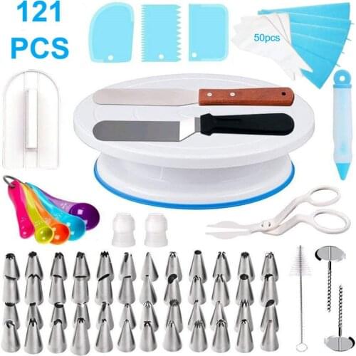 121 Pcs Cake Stand Turntable Rotating Base Cake Plastic Dough Knife Decorating Cream Cakes Stand set Cake Rotary Turntable tool