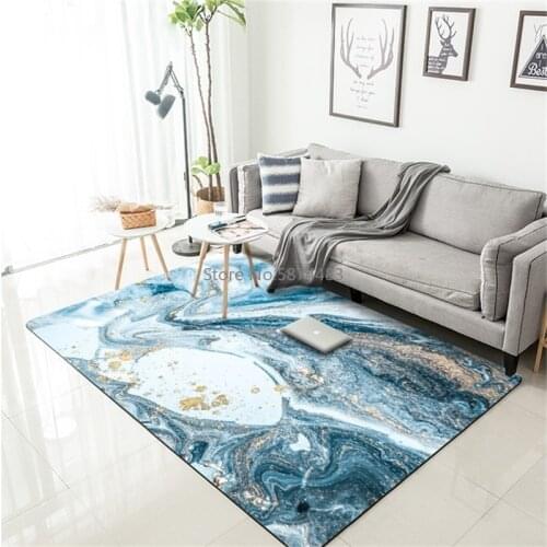 200*300cm Fashion Abstract Blue Sea Water Marble Pattern Gilt Bedroom Living Room Kitchen Floor Mat Customization