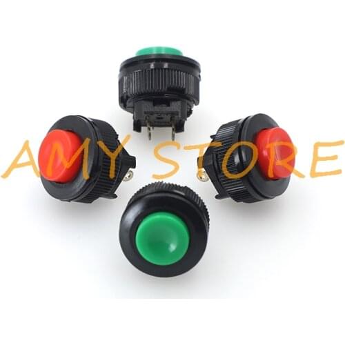 10pcs AC 230V 1A 14mm Thread Dia 2 Pin Red Green Circular Push Button Game Machine DS-500 OFF-ON DS-501 ON-OFF Momentary