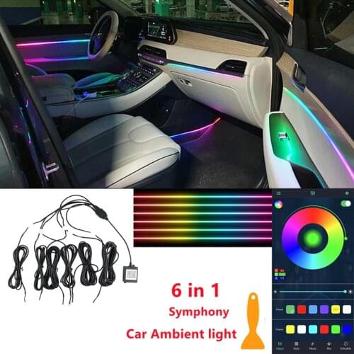 6 in 1 Symphony car Ambient lights RGB car interior Acrylic light guide fiber optic Universal Car decoration atmosphere lights