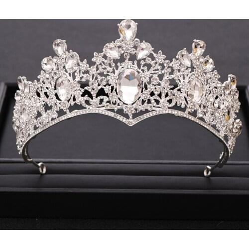 AiliBride Silver color Crystal Baroque Queen Crown Wedding Tiara Bridal Headpiece Hair ornaments Headbands Party Hair Jewelry
