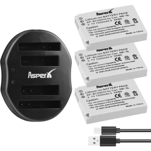 3x 1500mAh NB-5L NB 5L NB5L Camera Batteries + Dual USB Charger For Canon S110 SX200 SX210 SX220 SX230 IS HS IXUS 850 870 800