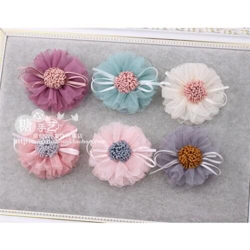 Pet accessories material Network Core Yarn tassels manual cloth flowers Dog accessories Pet Hairpin 30pcs