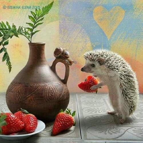 DIY diamond embroidery Animal hedgehog 5D diamond painting cross stitch Strawberry square rhinestone mosaic home decoration