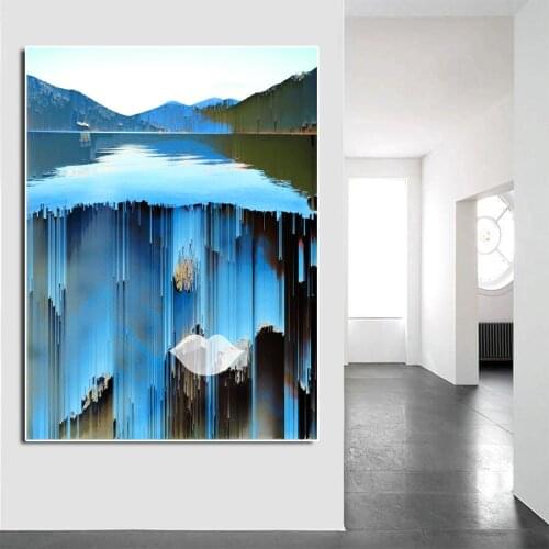 Diamond painting cross stitch Abstract lake and mountains full square round drill rhinestone pictures puzzles decoration salon