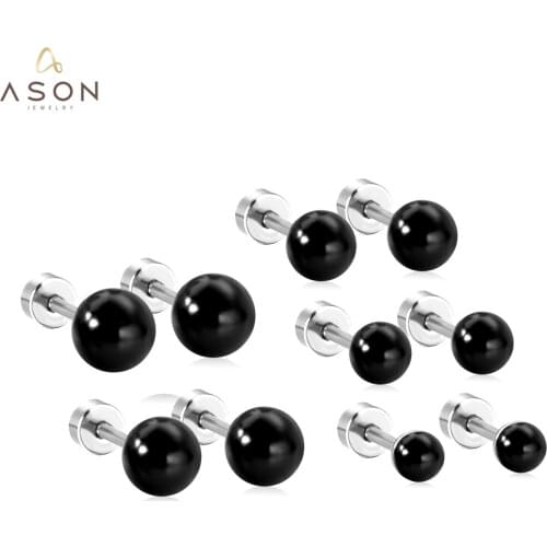 ASONSTEEL Stainless Steel 5Pairs/Set Imitation Black Pearl Screw Earrings White Pearl Ear Stud for Women Girls Jewelry Gift