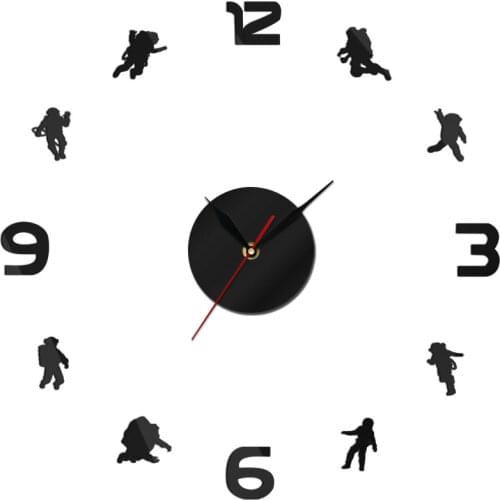 Outer Space Silent Quartz Wall Clock Astronaut Spacemen Mirror Effect Self Adhesive DIY 3D Acrylic Watch Kid Bedroom Wanduhr