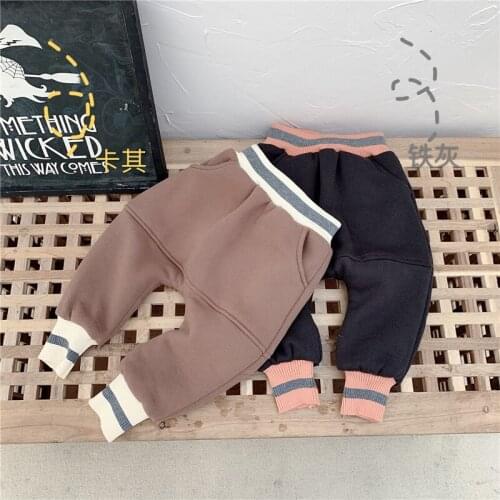 Kids Pants Plus Velvet Thick Casual Winter Trousers For Boys Toddler Girls Pants Stripe Elastic Waist Harem Pants Child Pants