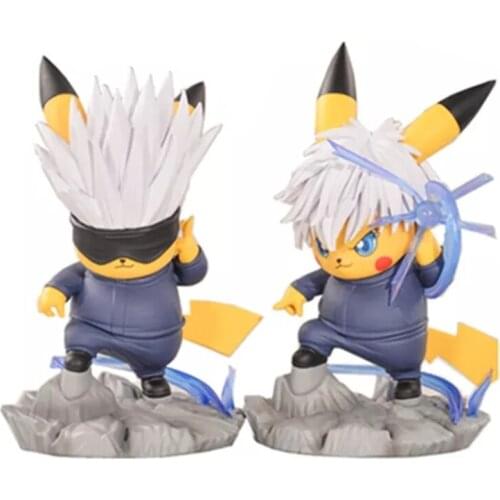Pokemon Anime Cartoon Characters Two Styles Pikachu COS Curse Back Battle Gojo Satoru PVC Mold Jewelry Kids Toys Gifts