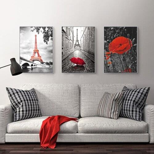 Gray City Landscape Architectureity Photograph Flowers Snow Red Chair Canvas Painting Wall Picture Poster Living Room Decoration