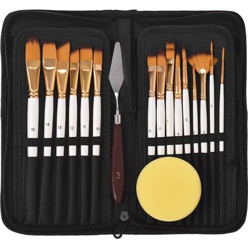 Artist Paint Brush Set 15 different Shapes & Sizes Paintbrushes Wood Handles No Shed Hairs with Free Painting Knife&Sponge
