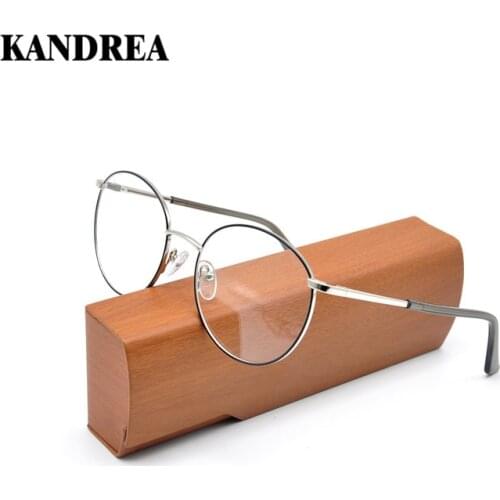 KANDREA Vintage Clear Lens Unisex Glasses Frame Round Myopia Optical Simple Metal Women Men Eyewear Female Oversized Eyeglasses