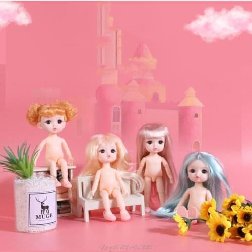 17cm 13 Flexible Moveable Joints Figure Nude Female Body Doll with Big Eyes Wig and Shoes DIY Mini Princess Toys A27 21 Dropship