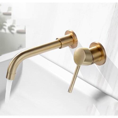 Copper Hidden Wall Mounted Mixer Tap Bathroom Basin Faucet Sink Faucet Swivel Wall Spout Single Handle Concealed Faucet Kitchen