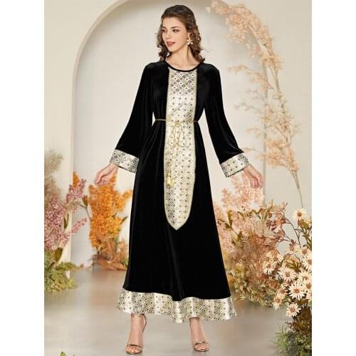 Islamic Clothing Velvet Muslim Dress Women Abaya embroidery Moroccan Kaftan Robe Jubah Elbise Dubai Turkey Arabic Hijab Dress