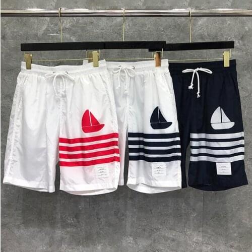 2021 Fashion TB THOM Brand Casual Shorts Men Summer Beach Shorts Sports Trousers Striped Sailing Pattern Knee Length Shorts Ins