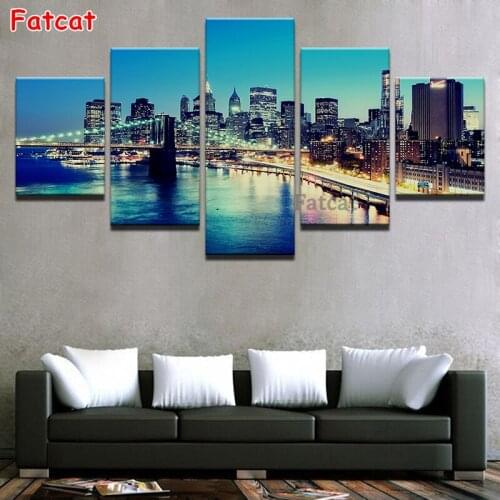 5 pieces of diamond painting city bridge full circle Mosaic 3D diamond design seascape diamond painting multi-coupl PP1687