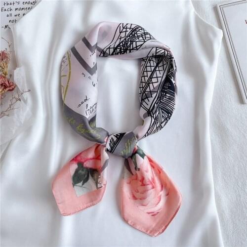 2021 New Satin Silk Shawl Square Scarf For Women Tower Print Head Wraps Lady Headband Foulard Hijab Neckerchief Female Bandana