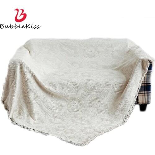 Bubble Kiss Pure Cotton Blanket Solid Color Home Blankets For Beds Knitted Tassel Sofa Towel Blankets Adult Cover Throw Blanket